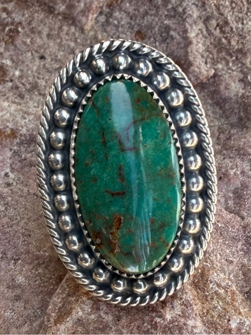 FOX Turquoise Statement Ring 
Native made artist hallmarked